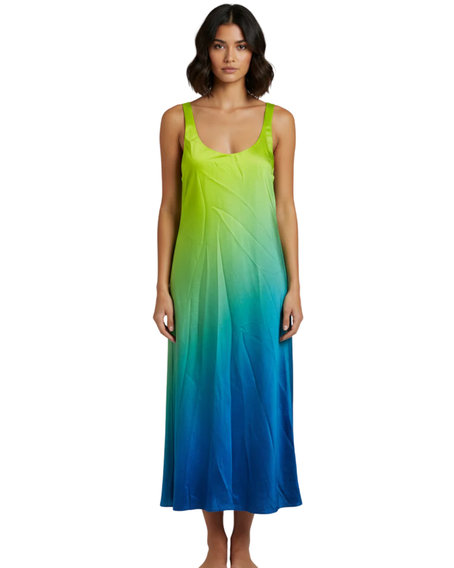 Lauren Ralph Lauren Green/Blue Ombre Satin Dress W/Tags