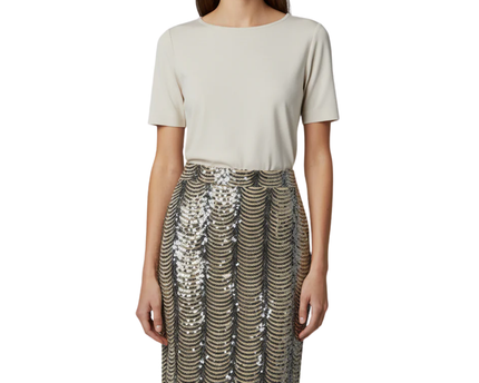 TFNC London Silver and Nude Scallop Sequin Midi Skirt W/TAG