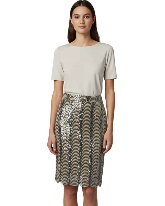 TFNC London Silver and Nude Scallop Sequin Midi Skirt W/TAG