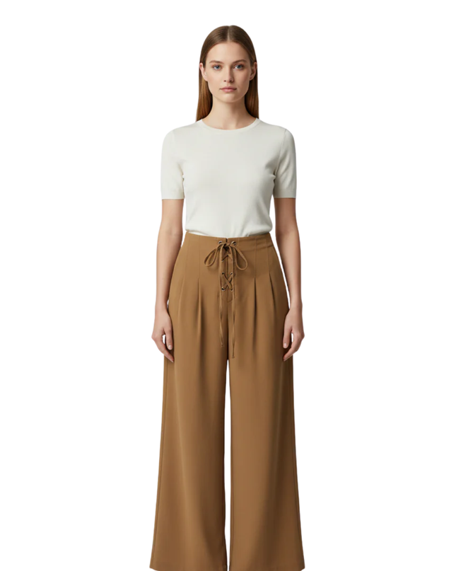 Miss Selfridge Brown Lace-Up Wide Leg Culotte Trousers
