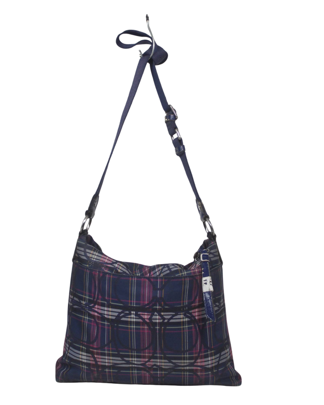 Coach Navy Blue Plaid Shoulder Bag