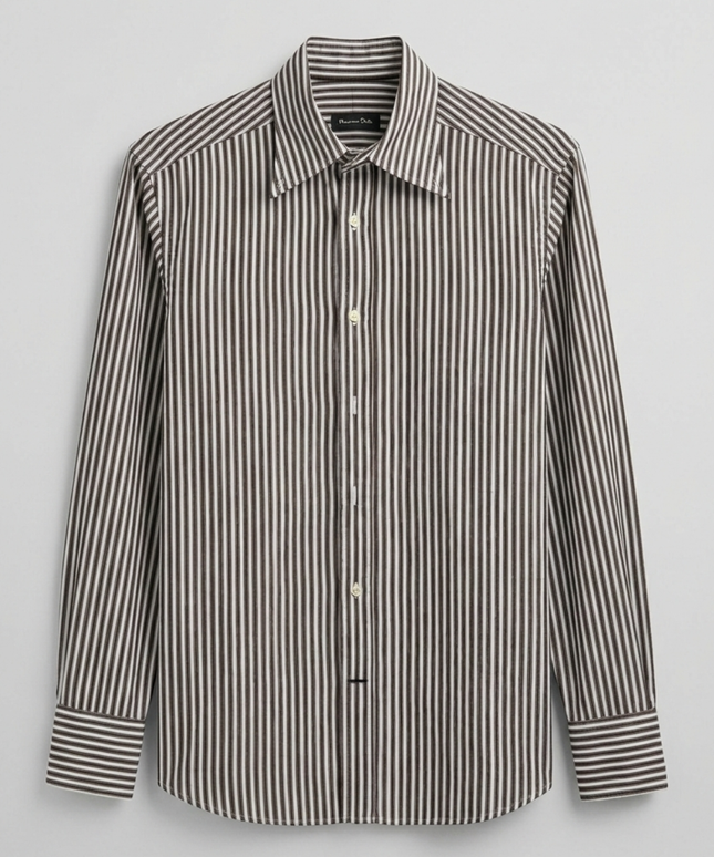 Massimo Dutti Brown & White Striped Long-Sleeve Button-Down Shirt