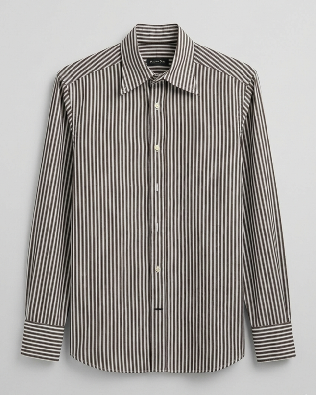 Massimo Dutti Brown & White Striped Long-Sleeve Button-Down Shirt
