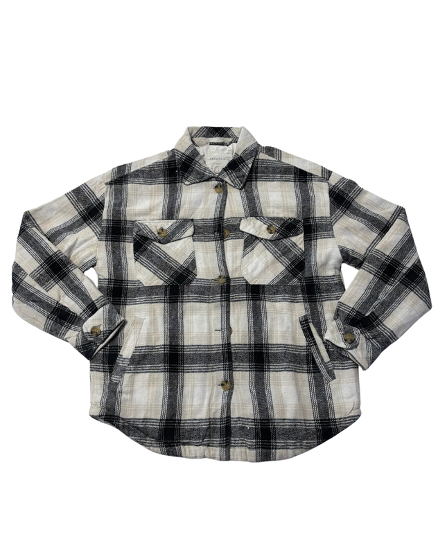 Aeropostale Black and Beige Plaid Button-Down Jacket