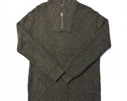Zara Grey Half-Zip Ribbed Knit Sweater