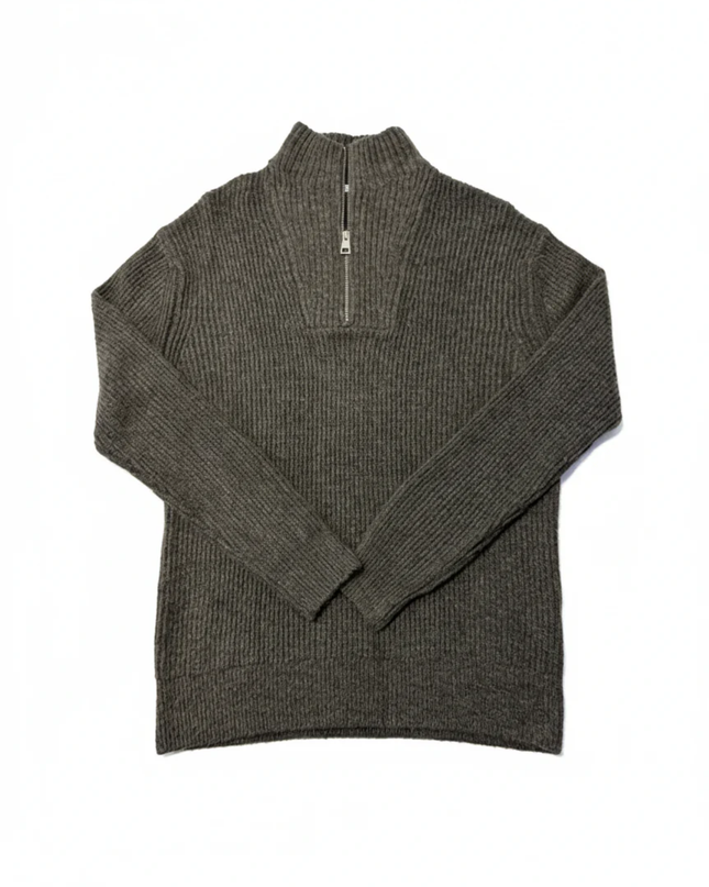 Zara Grey Half-Zip Ribbed Knit Sweater