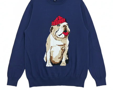 Club Room Navy Blue Bulldog Graphic Crewneck Sweater