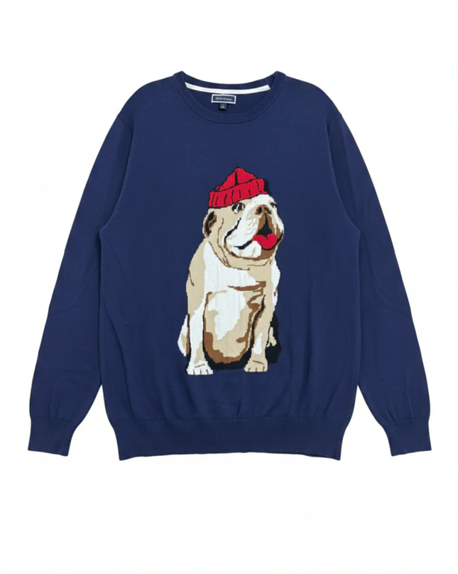 Club Room Navy Blue Bulldog Graphic Crewneck Sweater