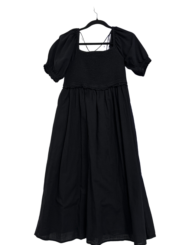 Cotton On Black Smocked Puff Sleeve Midi Dress