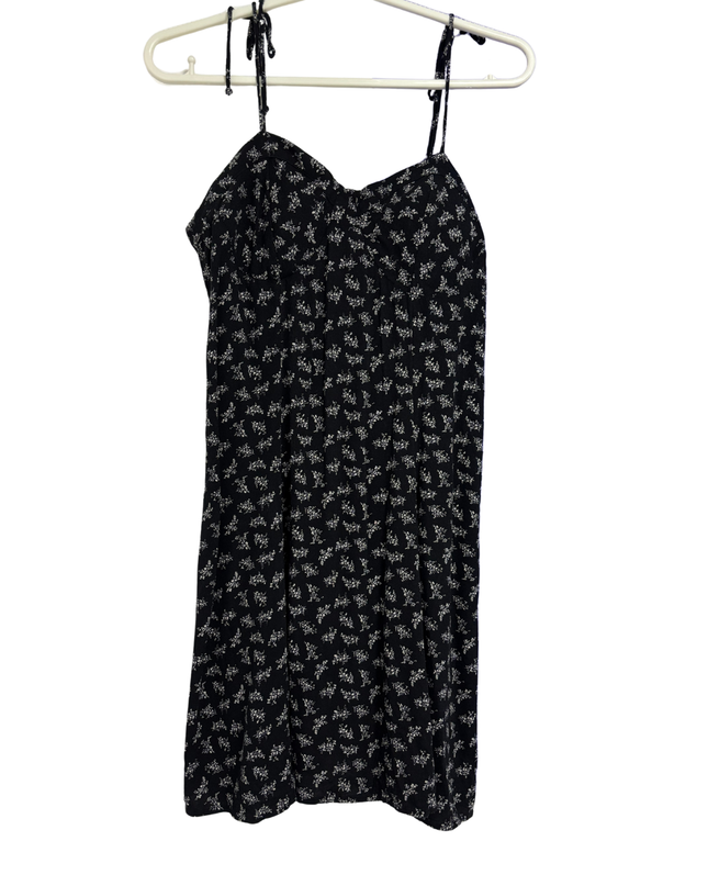 American Eagle Black Ditsy Floral Tie-Shoulder Mini Dress