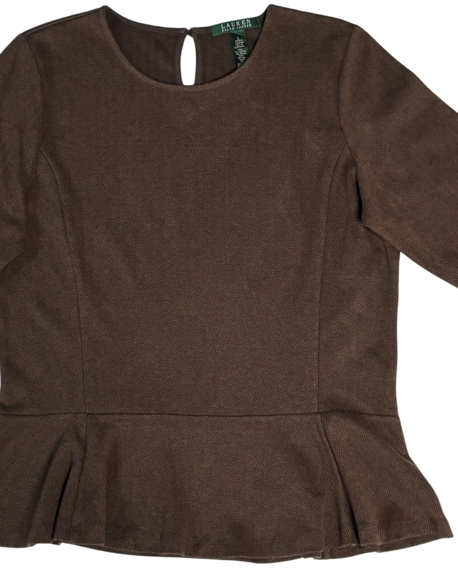 Ralph Lauren Brown Herringbone Peplum Top