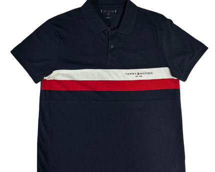 Tommy Hilfiger Navy Blue Colorblock Stripe Polo Shirt