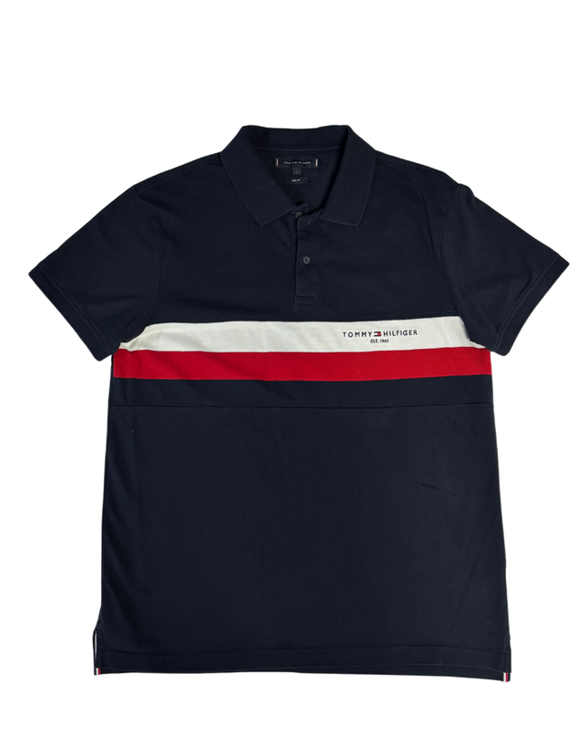 Tommy Hilfiger Navy Blue Colorblock Stripe Polo Shirt