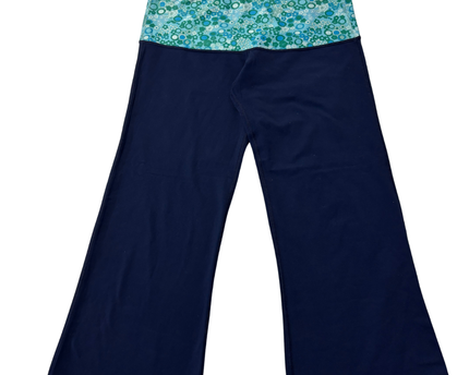 Lululemon Navy Blue Wide Leg Yoga Pants with Floral Waistband
