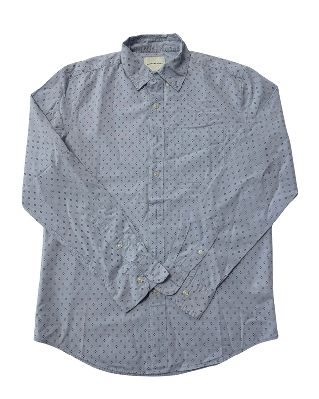 American Eagle Blue Geometric Print Cotton Button Down Shirt