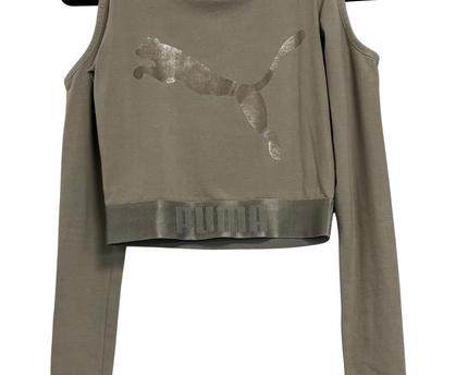 Puma Olive Cold-Shoulder Long Sleeve Crop Top