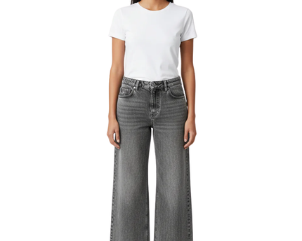 H&M Divided Grey Acid Wash Wide-Leg Denim Jeans