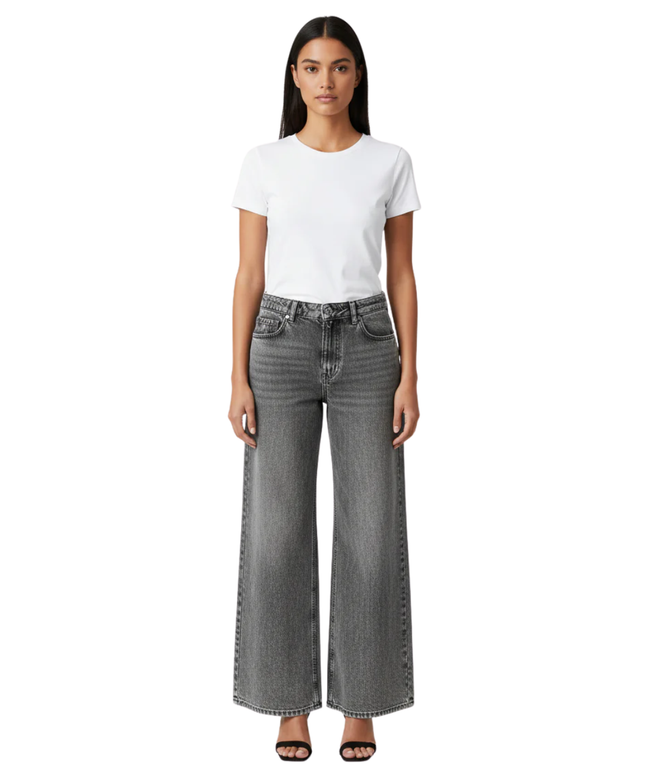 H&M Divided Grey Acid Wash Wide-Leg Denim Jeans