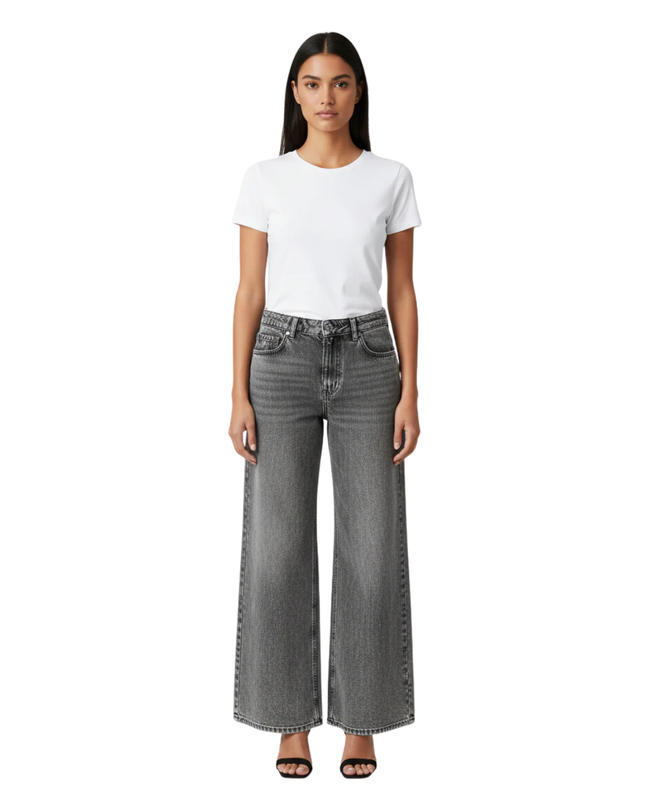 H&M Divided Grey Acid Wash Wide-Leg Denim Jeans