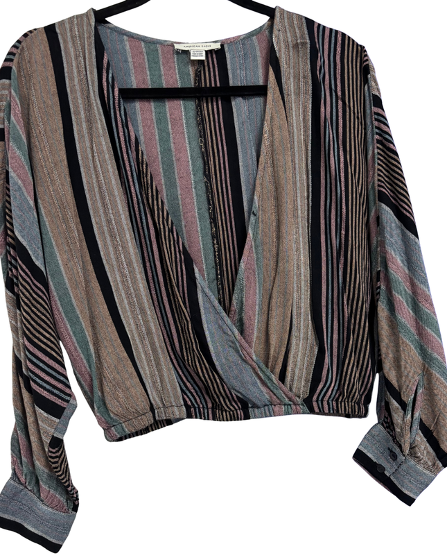 American Eagle Multi-color Striped Wrap Front Blouse