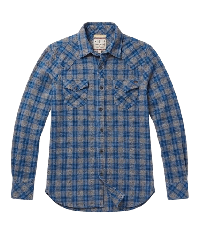 Mills Brothers Blue Checkered Western Flannel Shirt