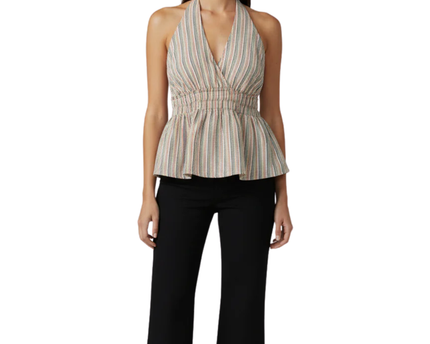American Eagle Multicolor Striped Linen Blend Halter Top
