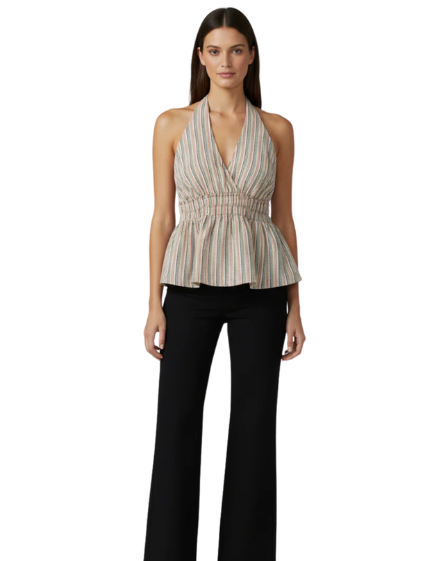 American Eagle Multicolor Striped Linen Blend Halter Top