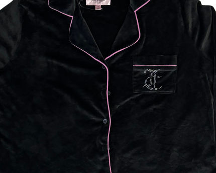 Juicy Couture Black Velour Pajama Top with Pink Piping