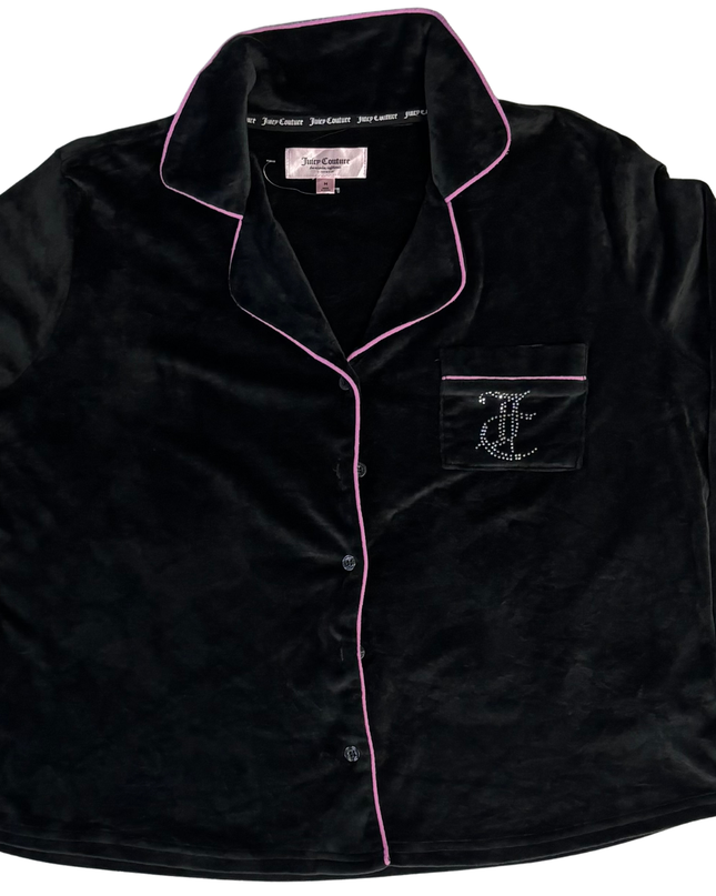 Juicy Couture Black Velour Pajama Top with Pink Piping