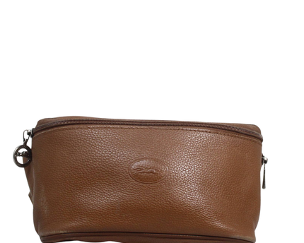 Longchamp Brown Pebbled Leather Toiletry Pouch