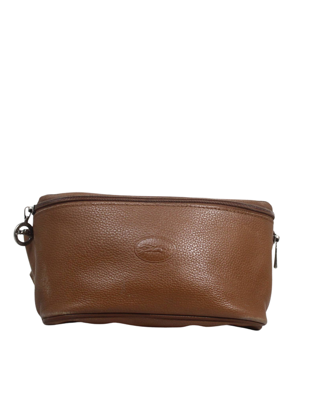 Longchamp Brown Pebbled Leather Toiletry Pouch