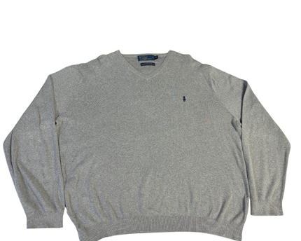 Polo Ralph Lauren Grey V-Neck Pima Cotton Sweater