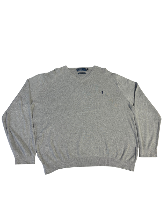 Polo Ralph Lauren Grey V-Neck Pima Cotton Sweater
