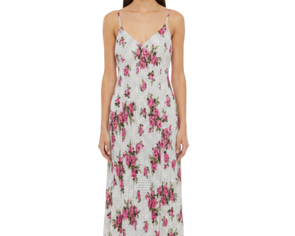 PrettyLittleThing White/Pink Floral Pleated Midi Dress W/Tags