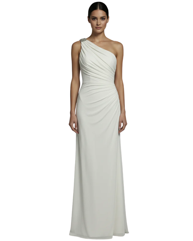 Lauren Ralph Lauren White Ruched One-Shoulder Evening Gown