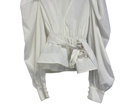 Missguided White Puff Sleeve Peplum Tie-Waist Blouse