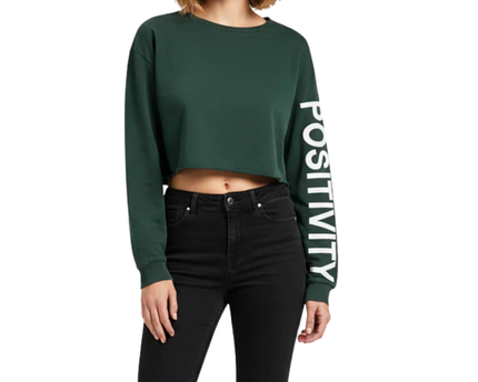H&M Divided Green Positivity Graphic Crop Top Sweatshirt