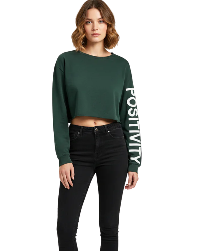 H&M Divided Green Positivity Graphic Crop Top Sweatshirt