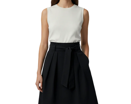 H&M Black High-Waist Paperbag Skirt with Tie Belt
