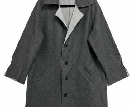 Grey Minimalist Oversized Mid-Length Coat