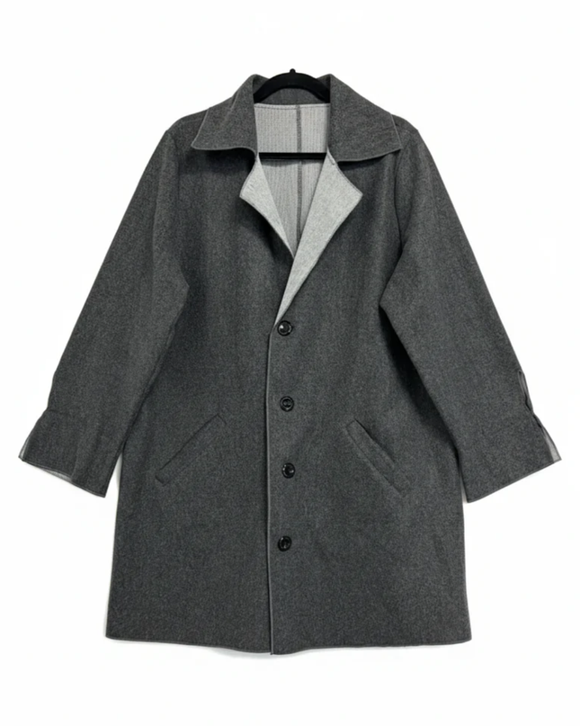 Grey Minimalist Oversized Mid-Length Coat