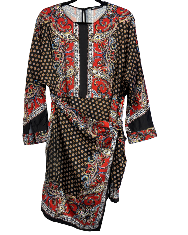 Zara Multicolor Paisley Print Wrap Mini Dress