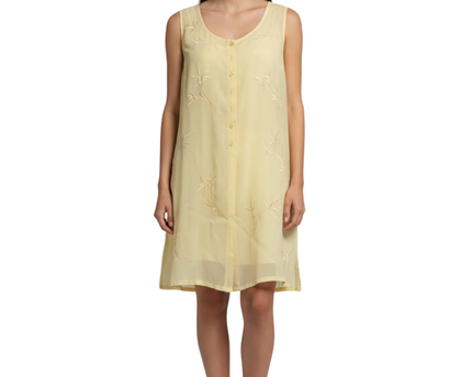 Canda Yellow Sleeveless Embroidered Button-Down Blouse
