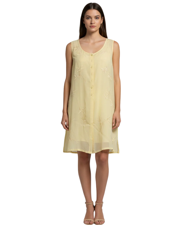 Canda Yellow Sleeveless Embroidered Button-Down Blouse