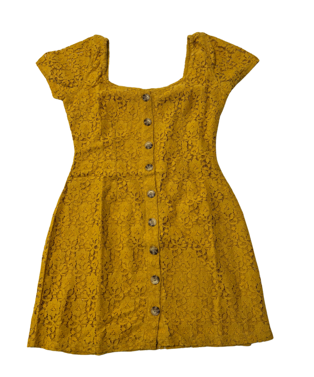 Abercrombie & Fitch Yellow Lace Button-Down Mini Dress