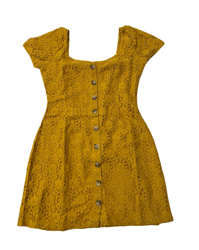 Abercrombie & Fitch Yellow Lace Button-Down Mini Dress