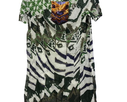 Antik Batik Green/White Sequin Embellished Abstract Print Mini Dress