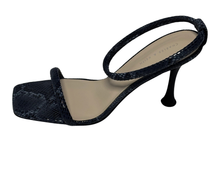 CHARLES & KEITH Animal Print Blue Snakeskin Embossed Slingback Heels | With Box