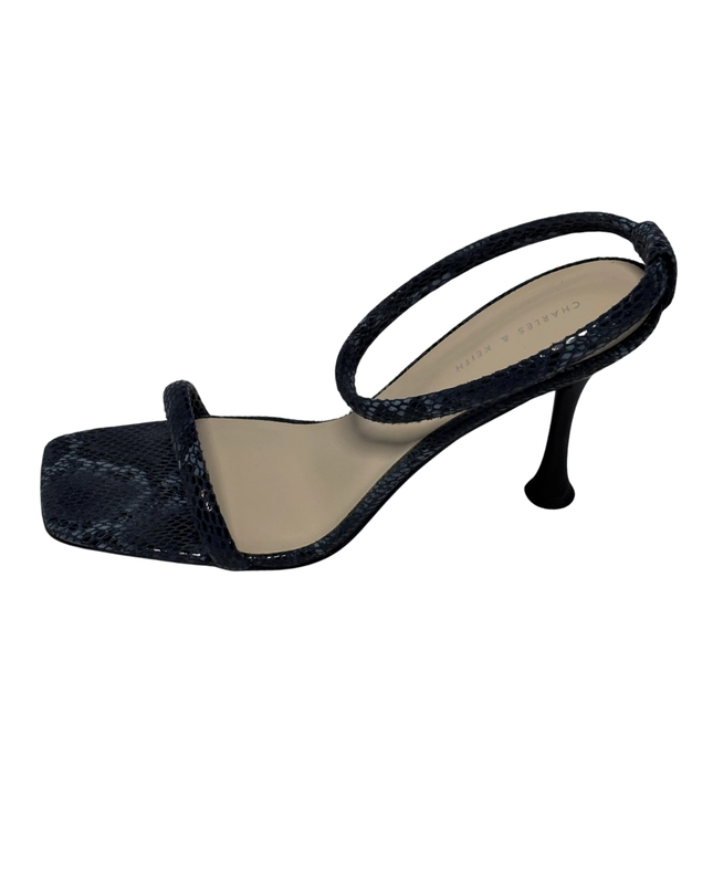 CHARLES & KEITH Animal Print Blue Snakeskin Embossed Slingback Heels | With Box