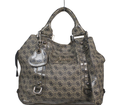 Guess Brown Monogram Patent Satchel Bag